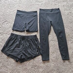 Fabletics Shorts Leggings Set of 3 Size XL Black Bike 2-in-1 Running Gym Workout